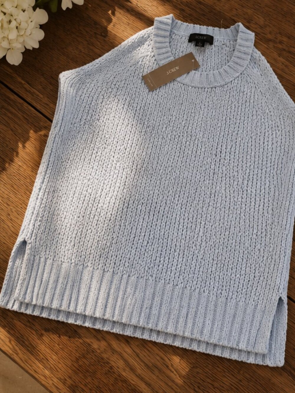 NWT J.Crew Cotton Blend Sleeveless Light Blue Coastal Minimalist Knit Top Large